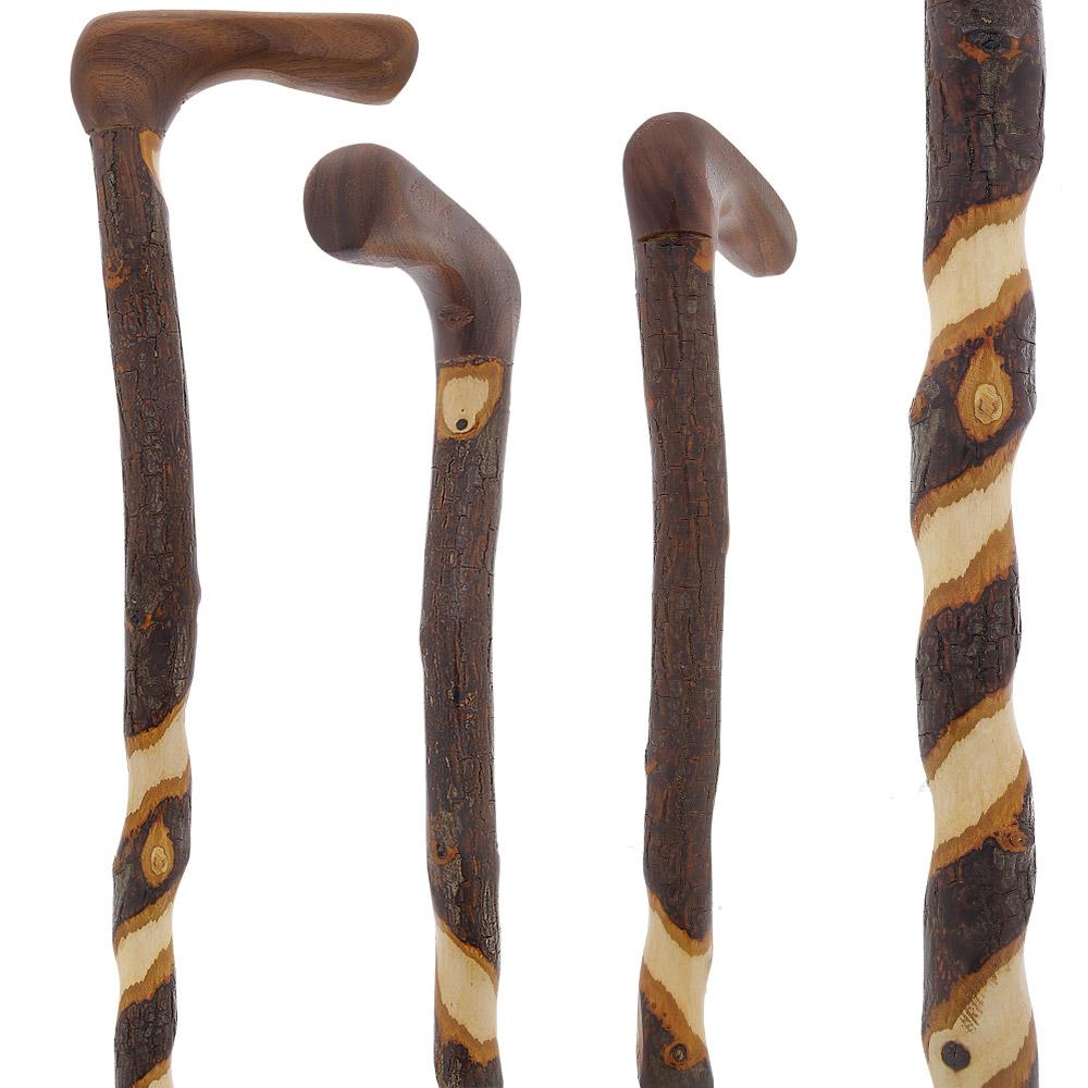 Elegant Spiral & Natural Bark Cane: Hickory & Walnut Craft Walking Sticks - Tophatter Daily Deals
