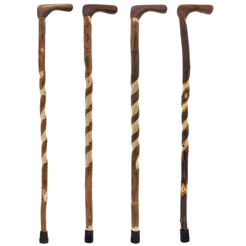Elegant Spiral & Natural Bark Cane: Hickory & Walnut Craft Walking Sticks - Tophatter Daily Deals