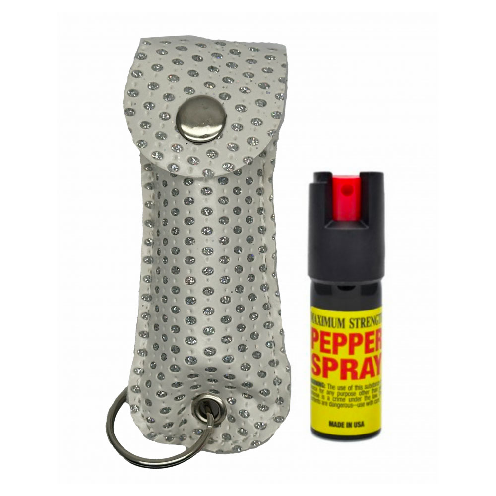 Bling Keychain Personal Defense Pepper Spray OC-18 1/2 oz With Case White - Tophatter's Army Products & Self Defense Collectible Weapons - Tophatter Daily Deals