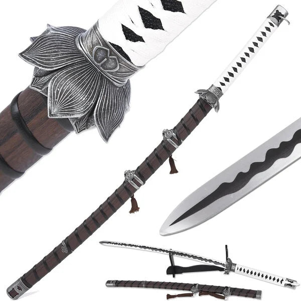 Sekiro - White Lotus Sword - Genichiro Ashina Mortal Blade Display (Straight Blade) Katana Sword - Tophatter Daily Deals