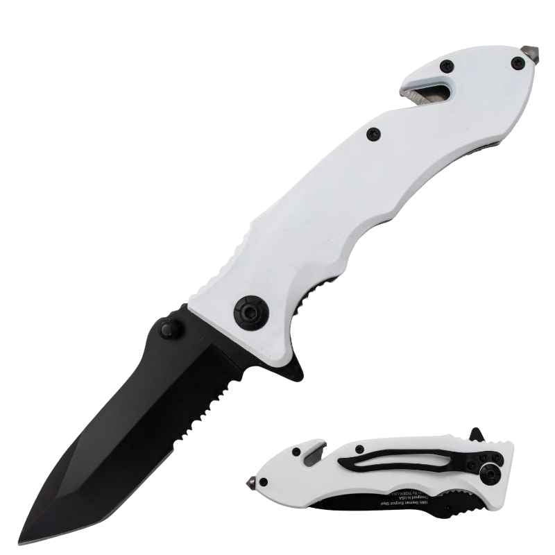 White Tanto Blade Auto Safety Survival Knife Knives & Knuckles - Tophatter Daily Deals