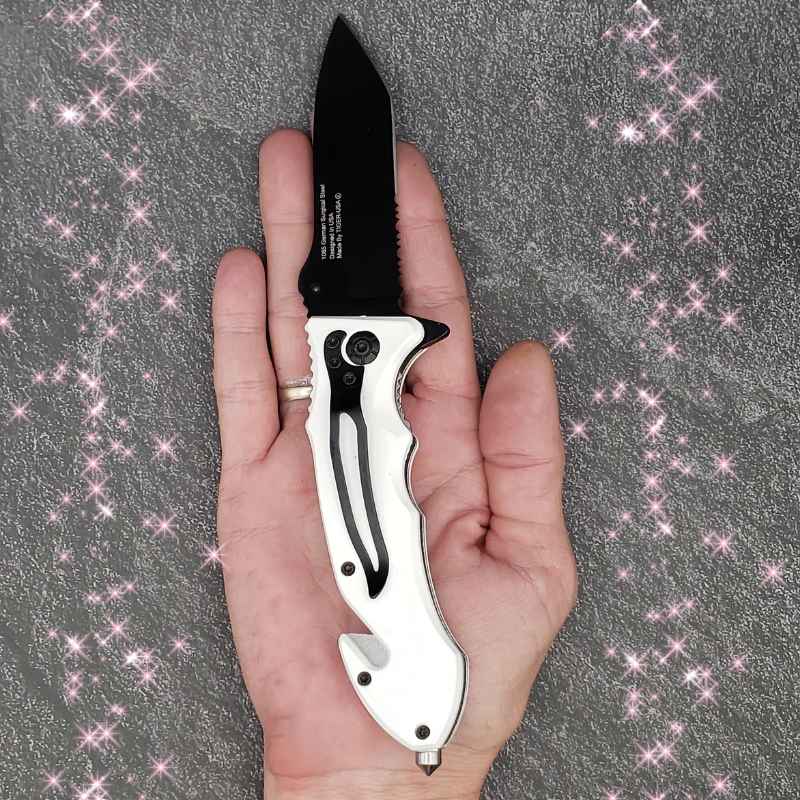 White Tanto Blade Auto Safety Survival Knife Knives & Knuckles - Tophatter Daily Deals