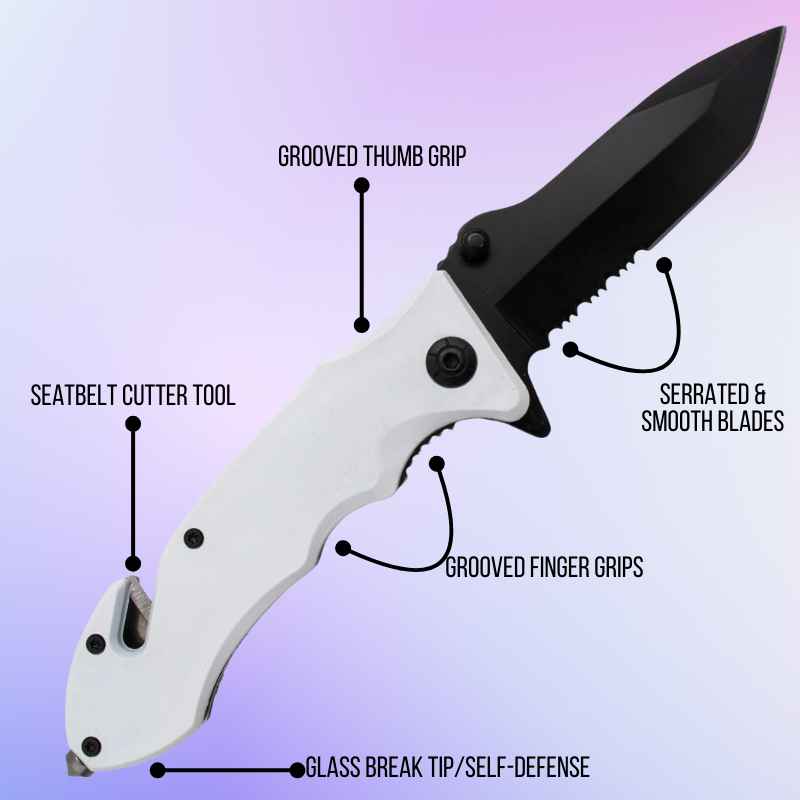 White Tanto Blade Auto Safety Survival Knife Knives & Knuckles - Tophatter Daily Deals