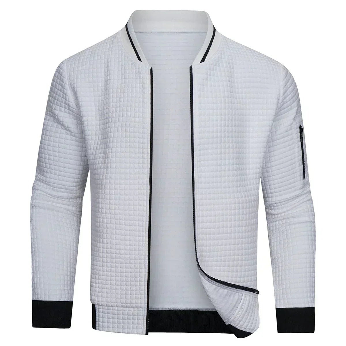 Warm Men’s Zip Pullover - Bomber Style, Knit, For Winter White - Tophatter Daily Deals