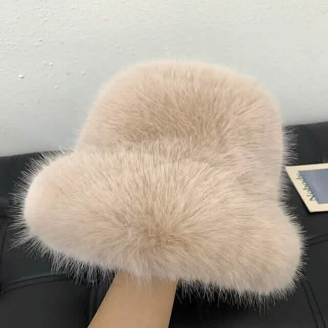 Wide Brim Fluffy Bucket Hat Beige Hats - Tophatter Daily Deals