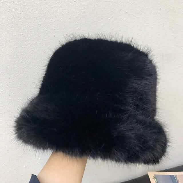 Wide Brim Fluffy Bucket Hat Black Hats - Tophatter Daily Deals