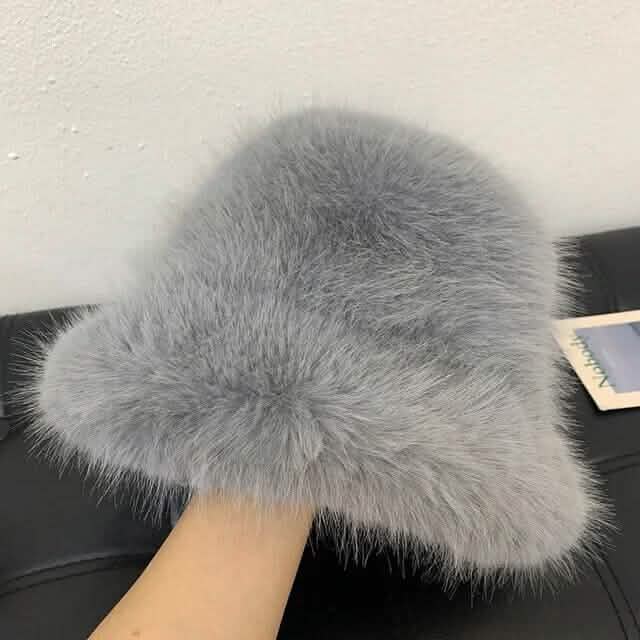Wide Brim Fluffy Bucket Hat Gray Hats - Tophatter Daily Deals