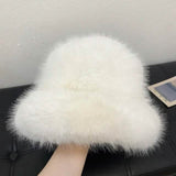 Wide Brim Fluffy Bucket Hat White Hats - Tophatter Daily Deals
