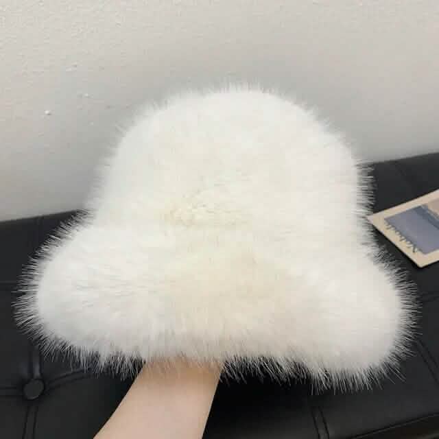 Wide Brim Fluffy Bucket Hat White Hats - Tophatter Daily Deals