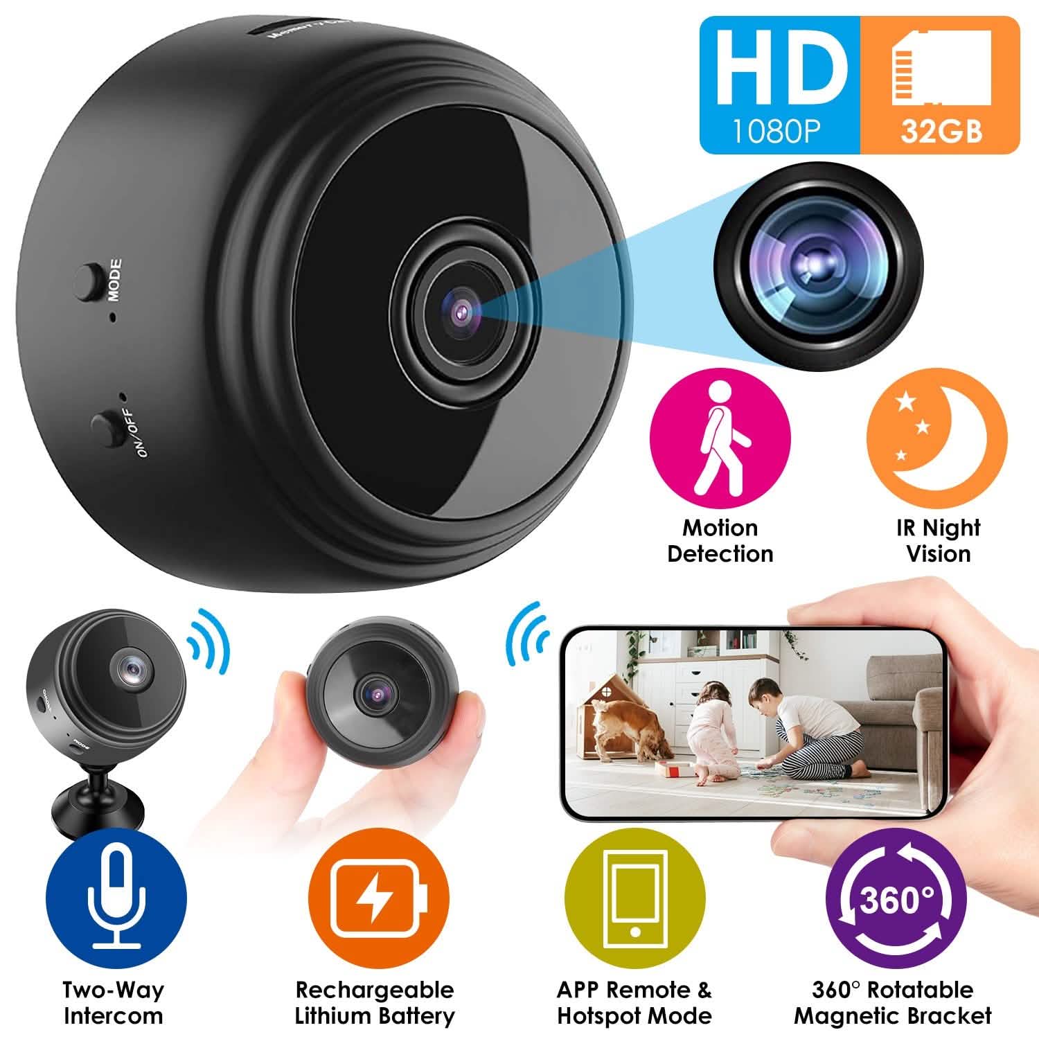 WIFI IP Home Security Camera 1080P Full HD with 32GB MMC Card Smart Home & Security - Tophatter Daily Deals