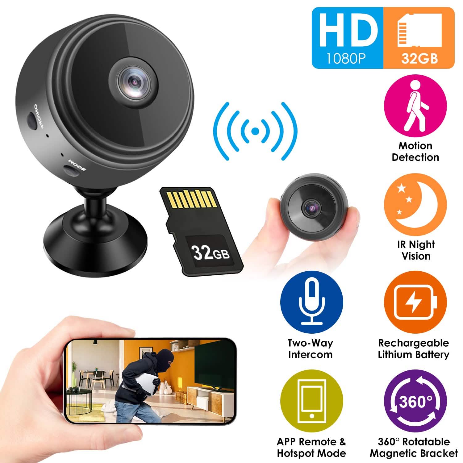 WIFI IP Home Security Camera 1080P Full HD with 32GB MMC Card Smart Home & Security - Tophatter Daily Deals