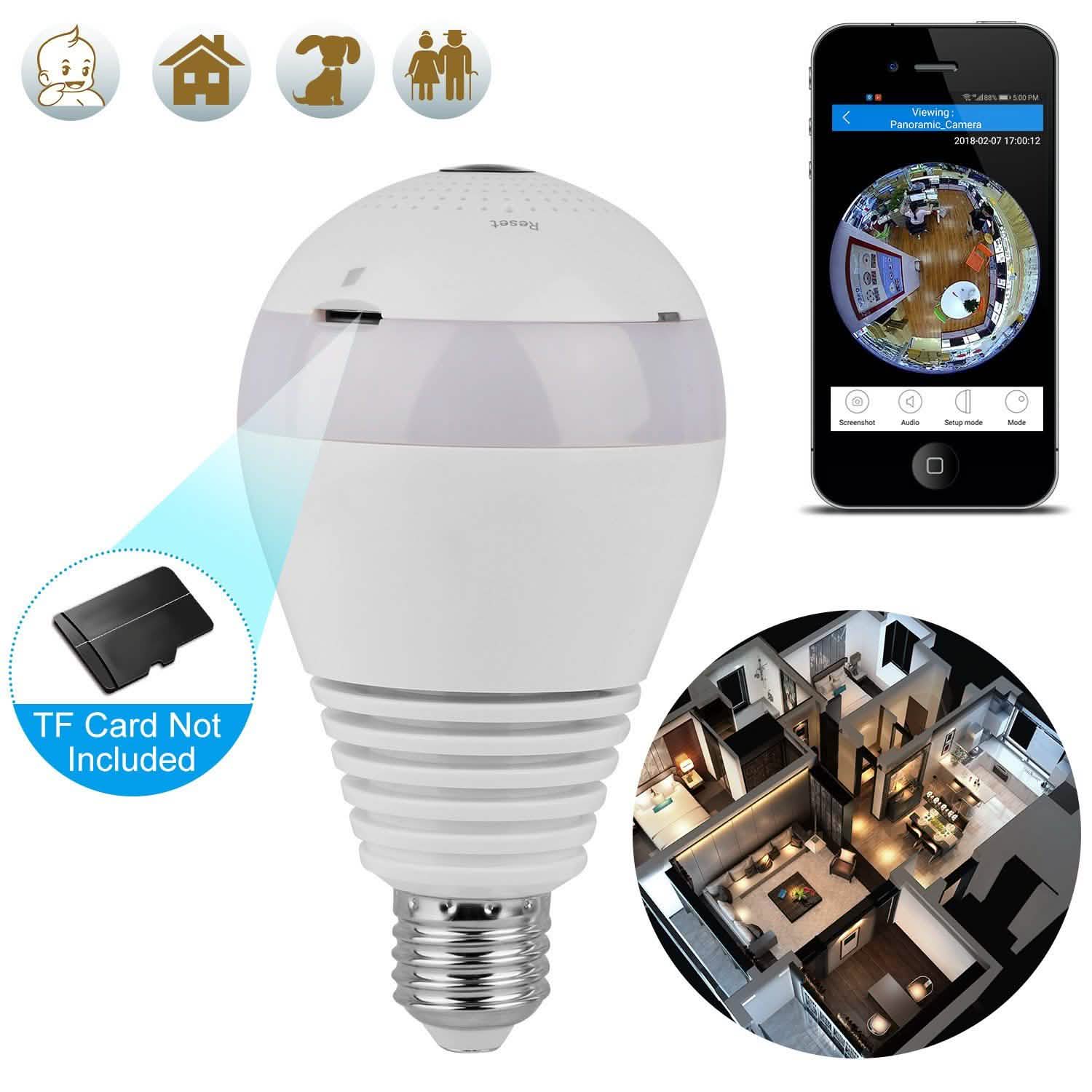 WiFi Light Bulb Camera 960P Security Camera 360° Smart Home & Security - Tophatter Daily Deals