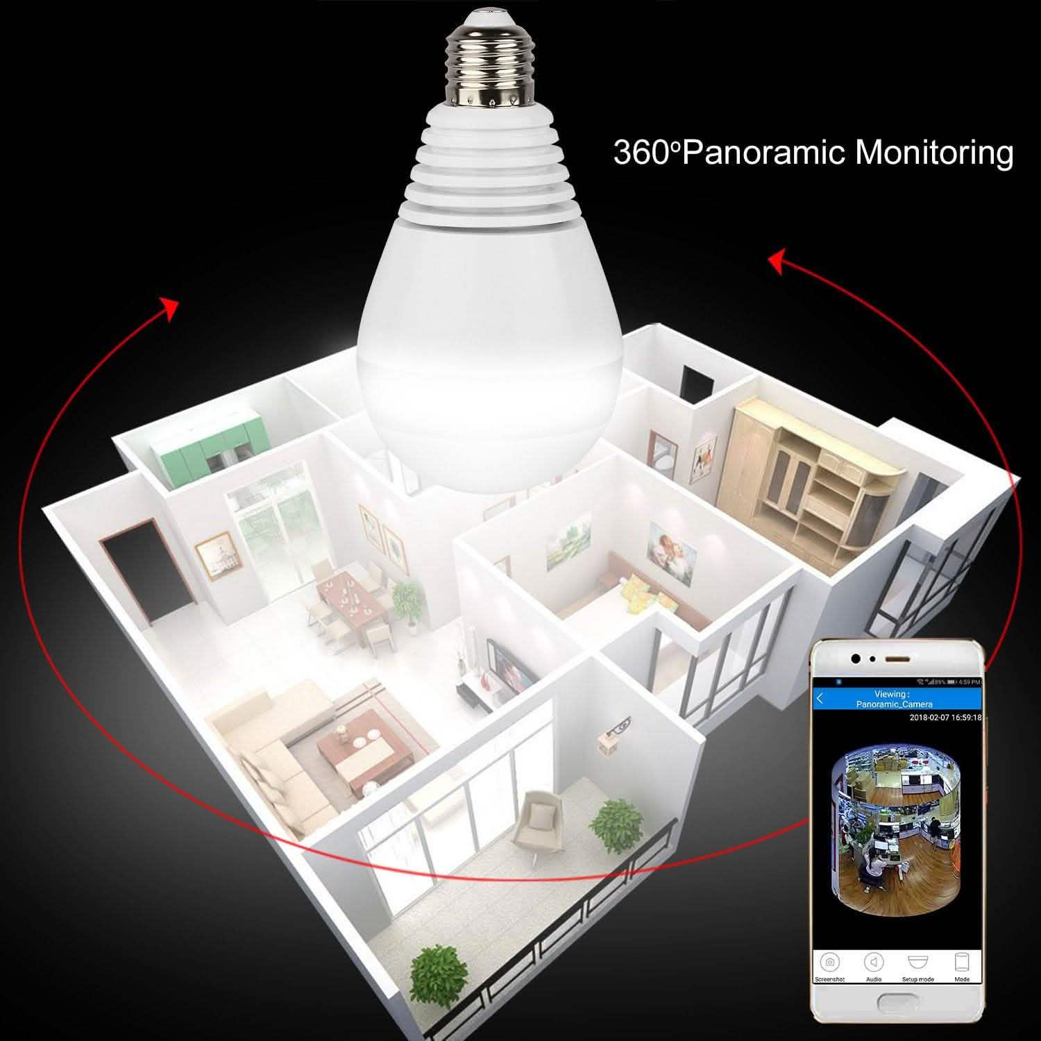 WiFi Light Bulb Camera 960P Security Camera 360° Smart Home & Security - Tophatter Daily Deals