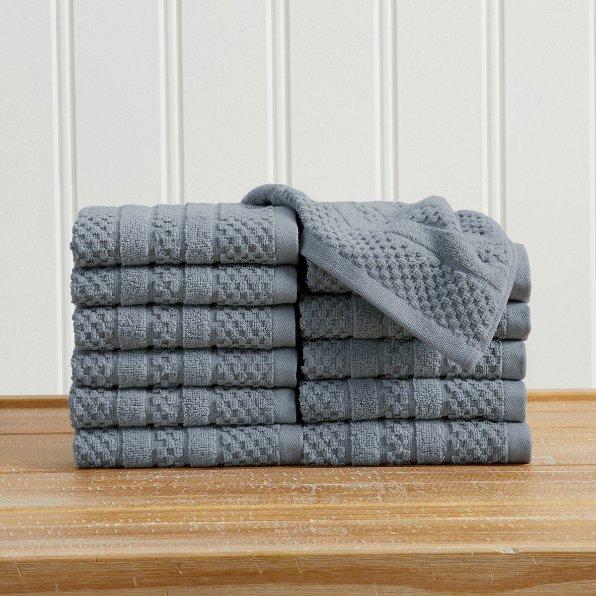 100% Cotton Checkered Jacquard Bath Towel Set - Giuliana Collection Washcloth (Pack of 12) Blue Bath - Tophatter Daily Deals