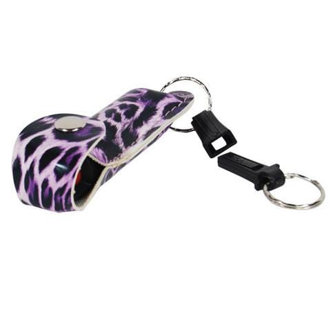 Pepper Shot 10% OC Self Defense Pepper Spray Leopard Holster Key Chain Purple Pepper Spray - Tophatter Daily Deals