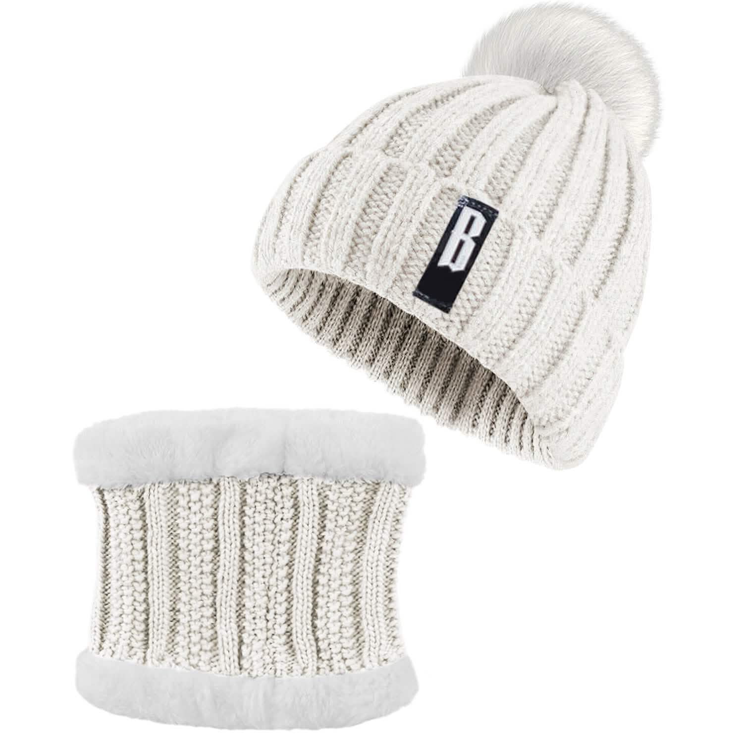 Winter Beanie Hat Scarf Set for Women Cream Hats - Tophatter Daily Deals