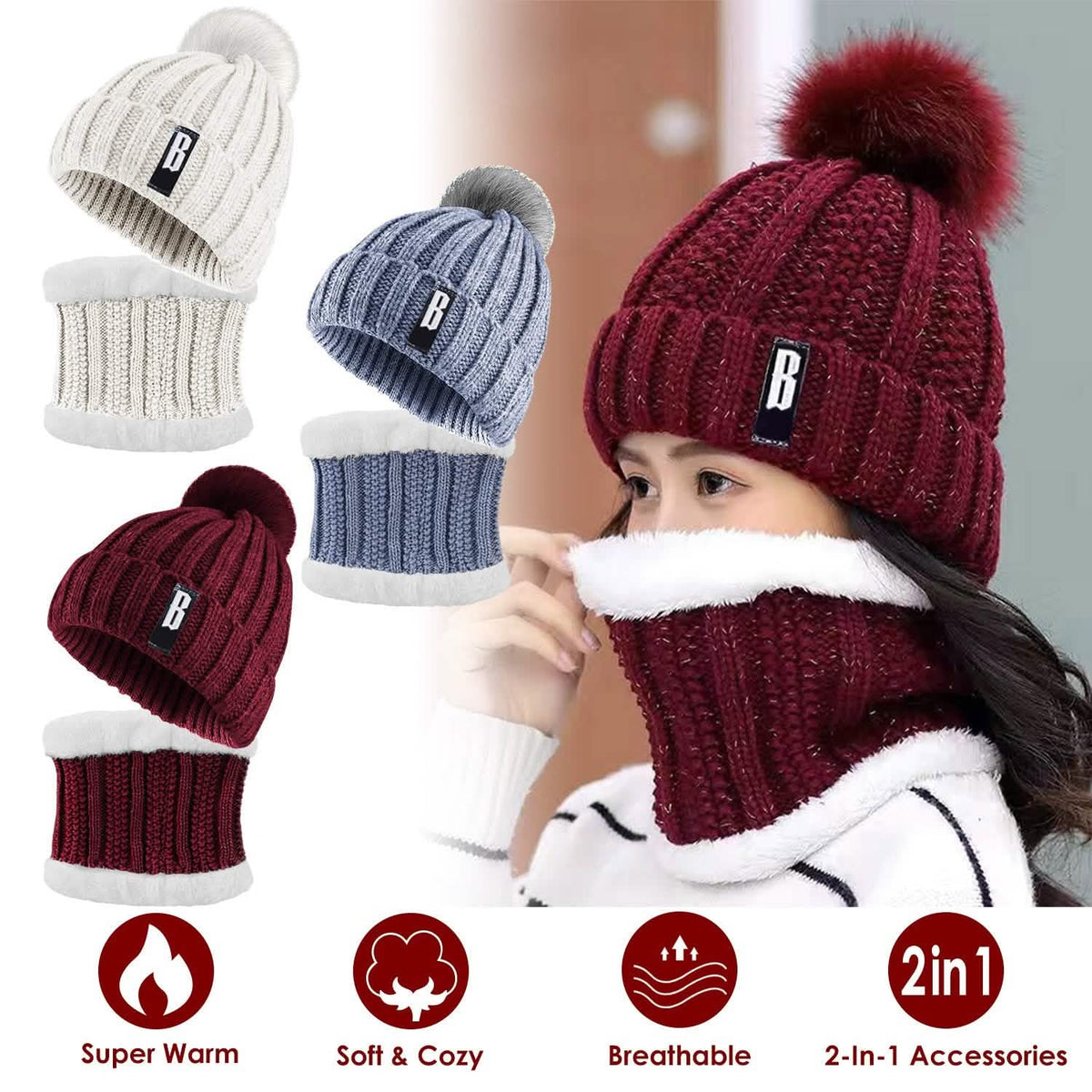 Winter Beanie Hat Scarf Set for Women Hats - Tophatter Daily Deals