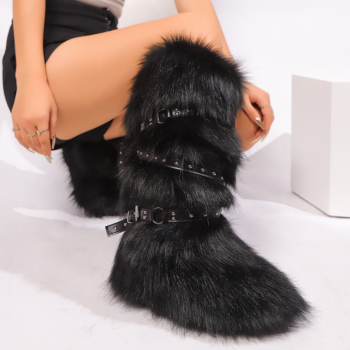 Winter Boots Women Faux Fur Warm Platform Long Boots Black Women Shoes - Tophatter Daily Deals