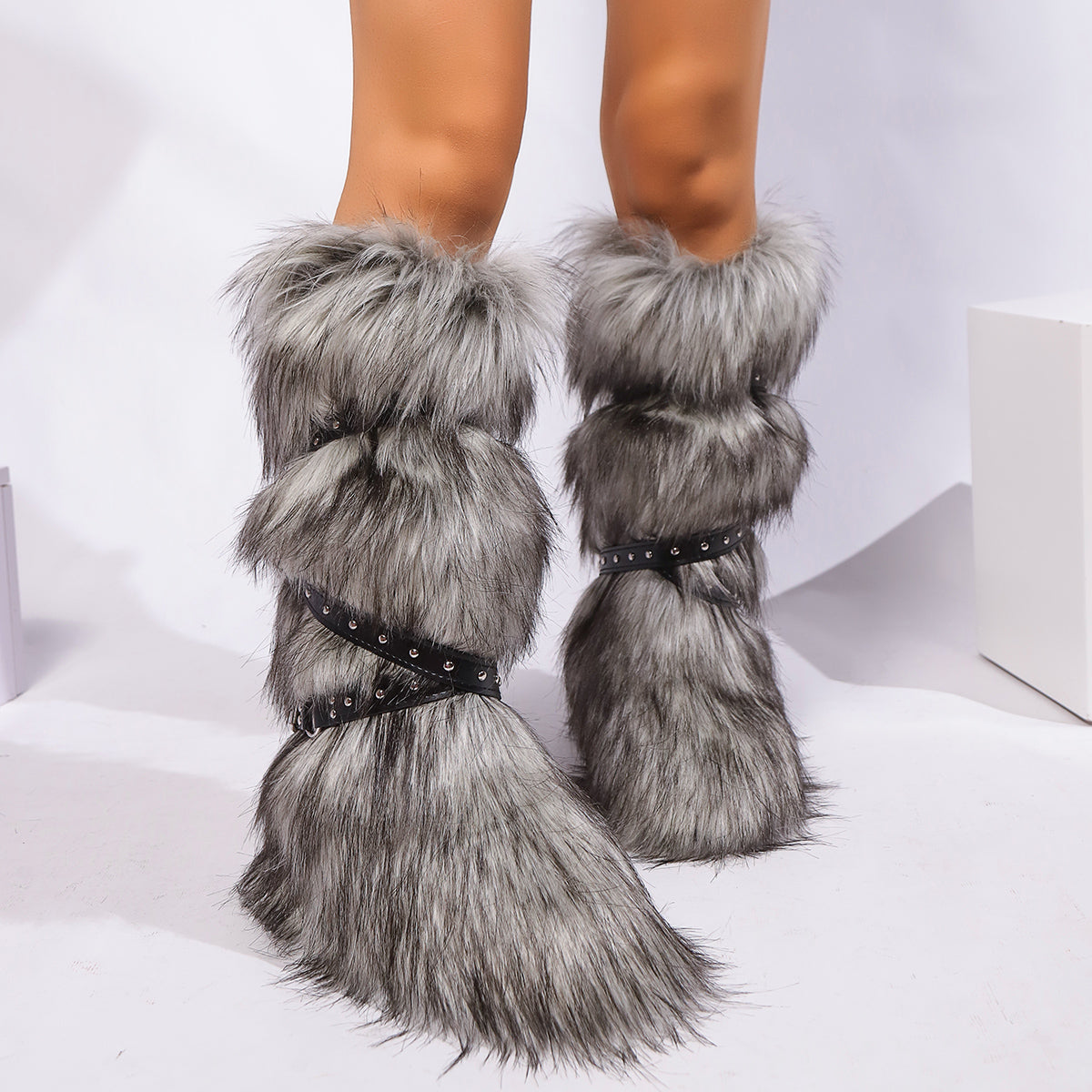Winter Boots Women Faux Fur Warm Platform Long Boots Dark Grey Women Shoes - Tophatter Daily Deals