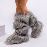 Winter Boots Women Faux Fur Warm Platform Long Boots Grey Women Shoes - Tophatter Daily Deals