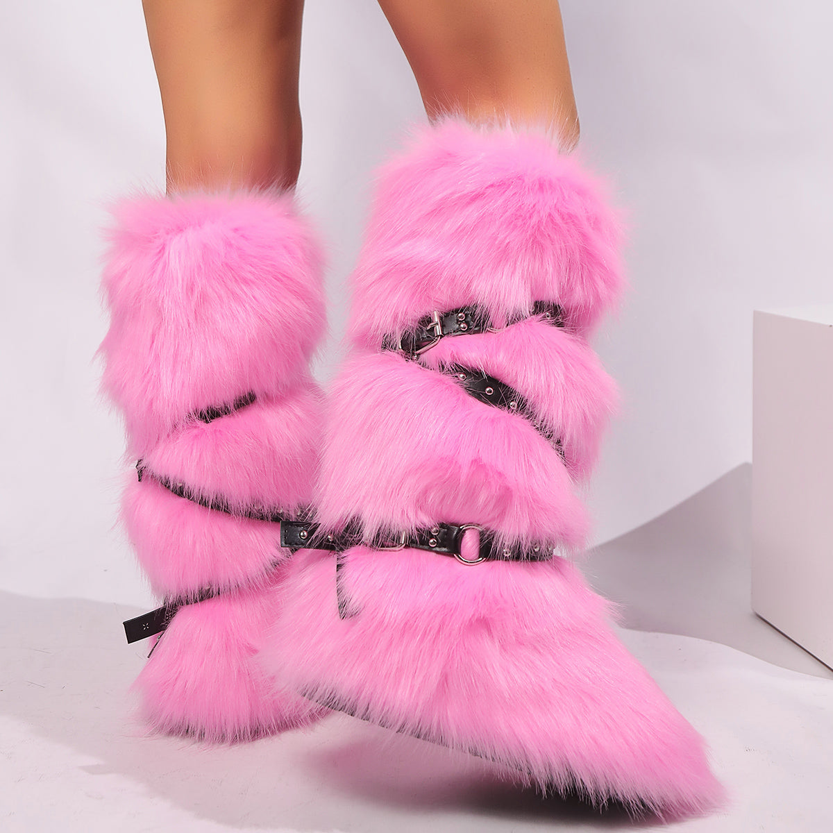 Winter Boots Women Faux Fur Warm Platform Long Boots Pink Women Shoes - Tophatter Daily Deals