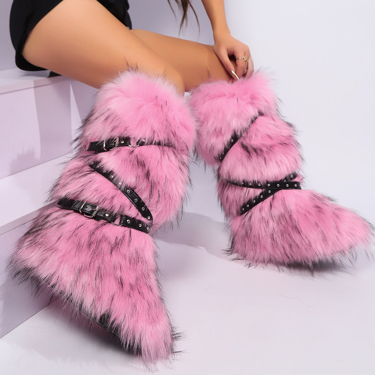 Winter Boots Women Faux Fur Warm Platform Long Boots Light Pink Women Shoes - Tophatter Daily Deals
