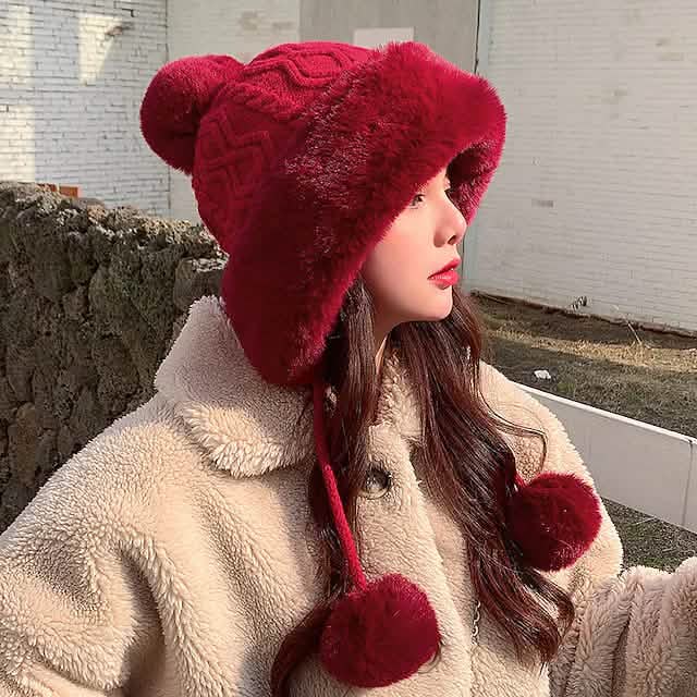 Winter Outdoor Portable Breathable Soft Comfortable Beanie Hat Wine Red Hats - Tophatter Daily Deals