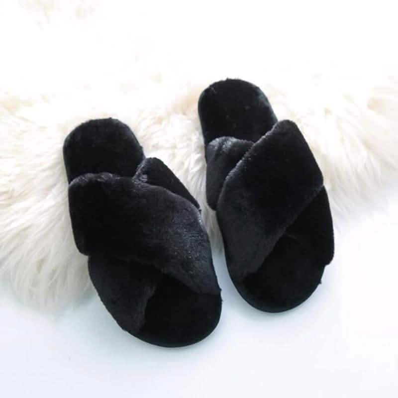 Winter Women Cozy Home Furry Slippers Black Women's Shoes - Tophatter Daily Deals