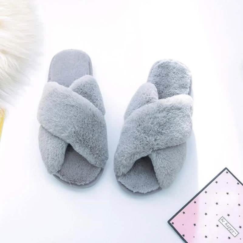 Winter Women Cozy Home Furry Slippers Gray Women's Shoes - Tophatter Daily Deals