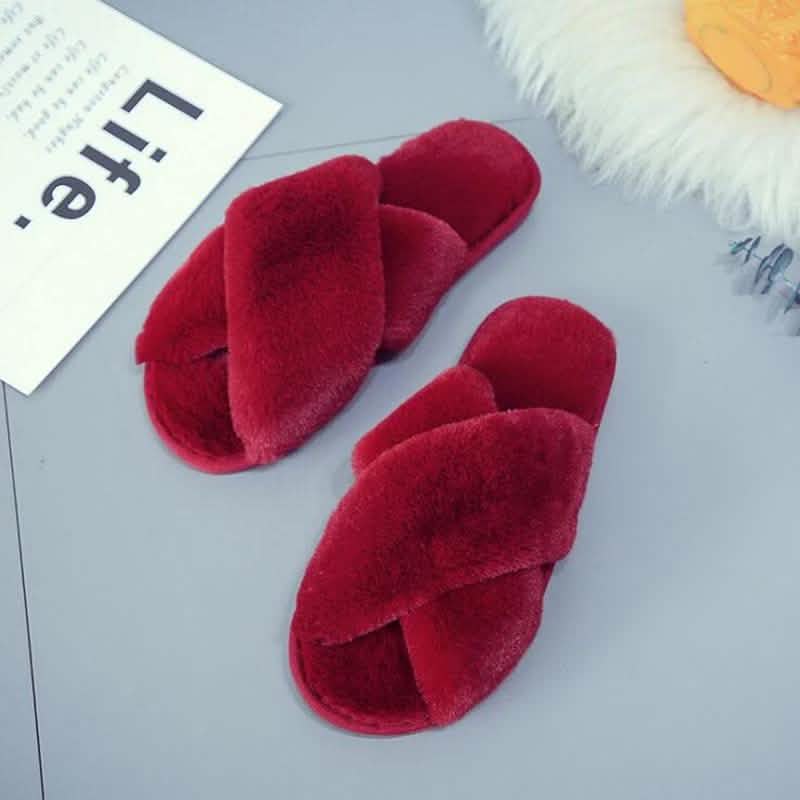 Winter Women Cozy Home Furry Slippers Red Women's Shoes - Tophatter Daily Deals