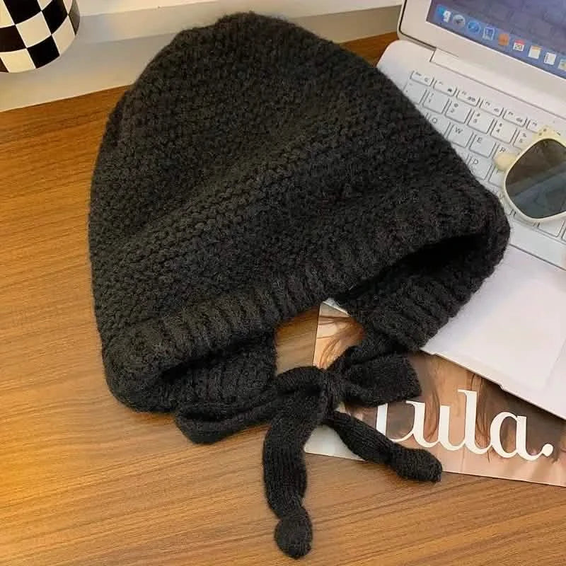 Winter Wool Knitted Hat Unisex Winter Striped Beanie with Ear Flaps Black Hats - Tophatter Daily Deals