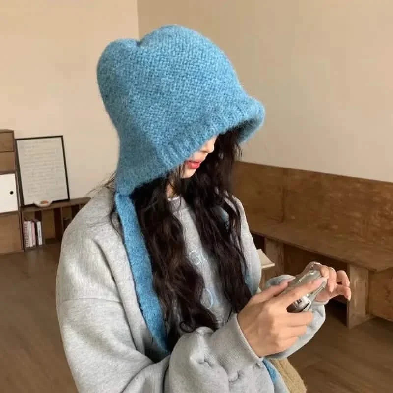 Winter Wool Knitted Hat Unisex Winter Striped Beanie with Ear Flaps Blue Hats - Tophatter Daily Deals
