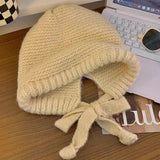 Winter Wool Knitted Hat Unisex Winter Striped Beanie with Ear Flaps Yellow Hats - Tophatter Daily Deals