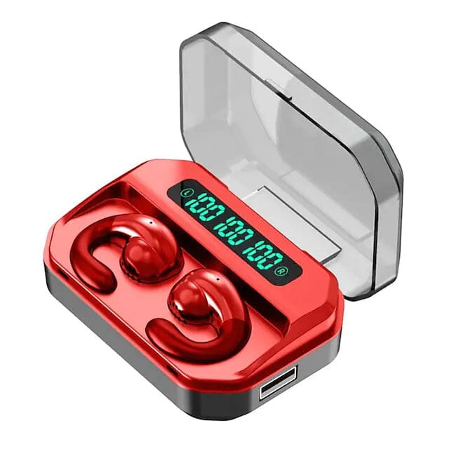 Wireless Bluetooth 5.0 Headphones Sports Ear Clips Red In-Ear Headphones - Tophatter Daily Deals