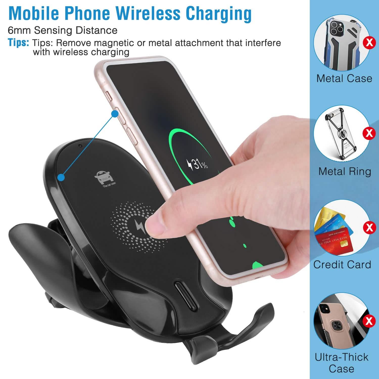 Wireless Car Charger 15W Qi Fast Charging Car Mount Automotive - Tophatter Daily Deals