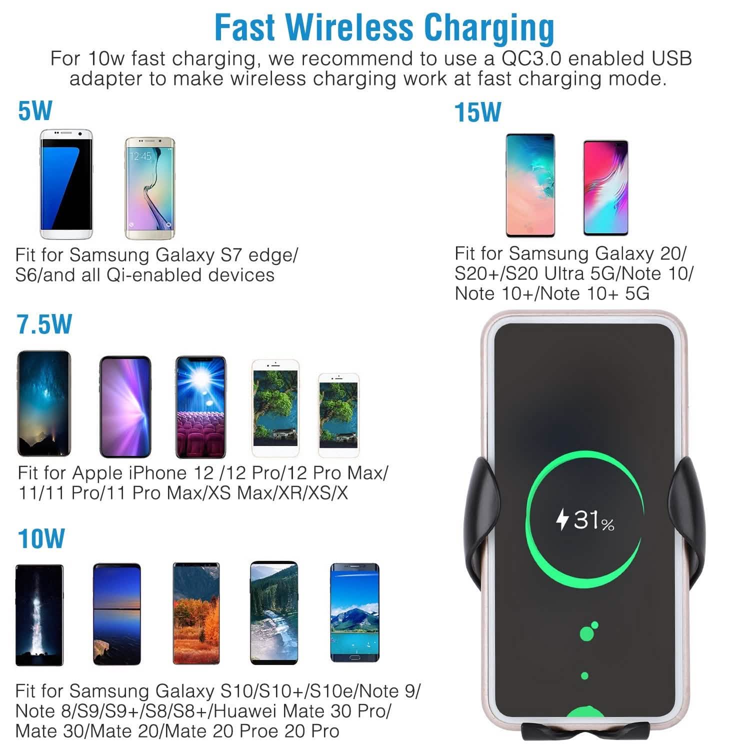 Wireless Car Charger 15W Qi Fast Charging Car Mount Automotive - Tophatter Daily Deals