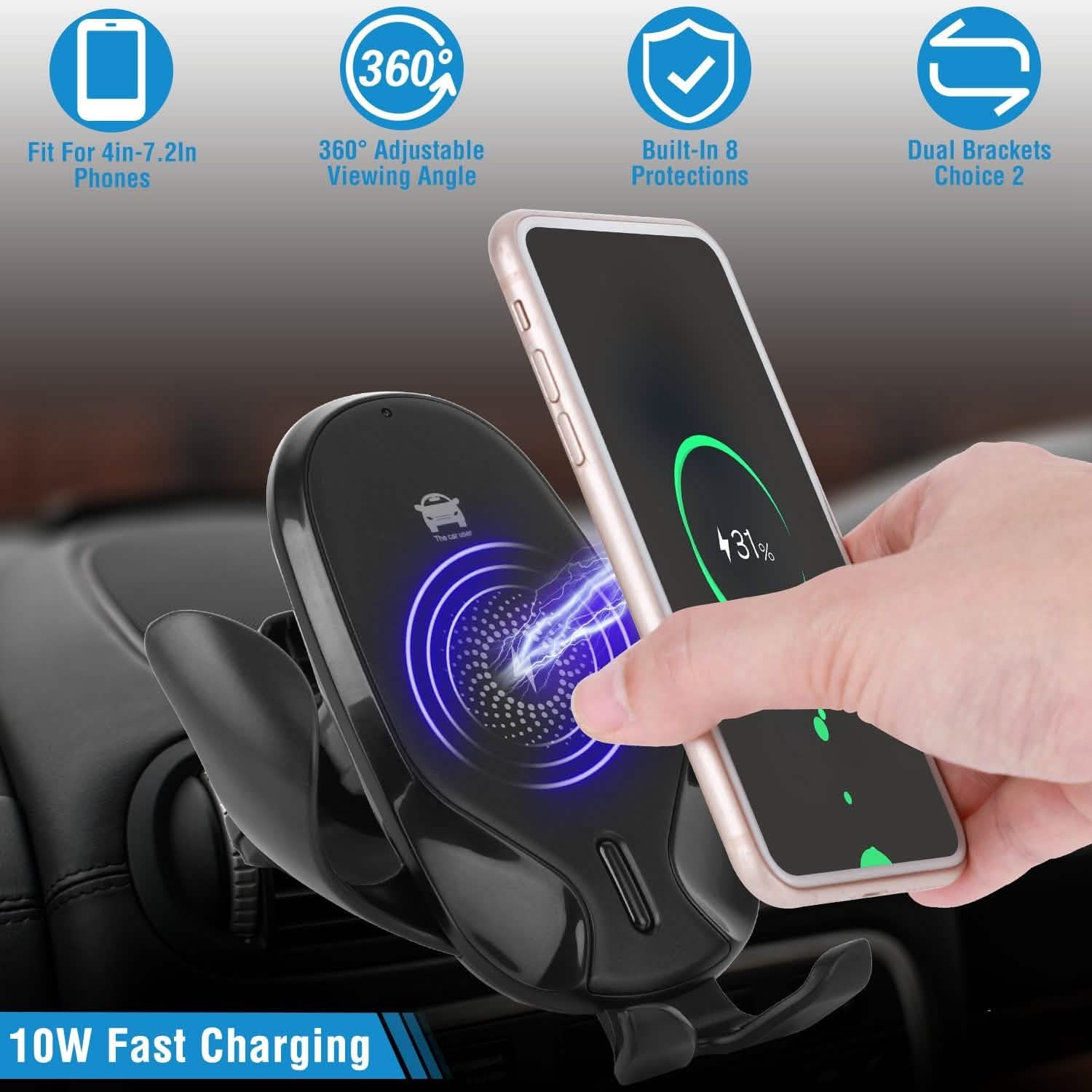 Wireless Car Charger 15W Qi Fast Charging Car Mount Automotive - Tophatter Daily Deals