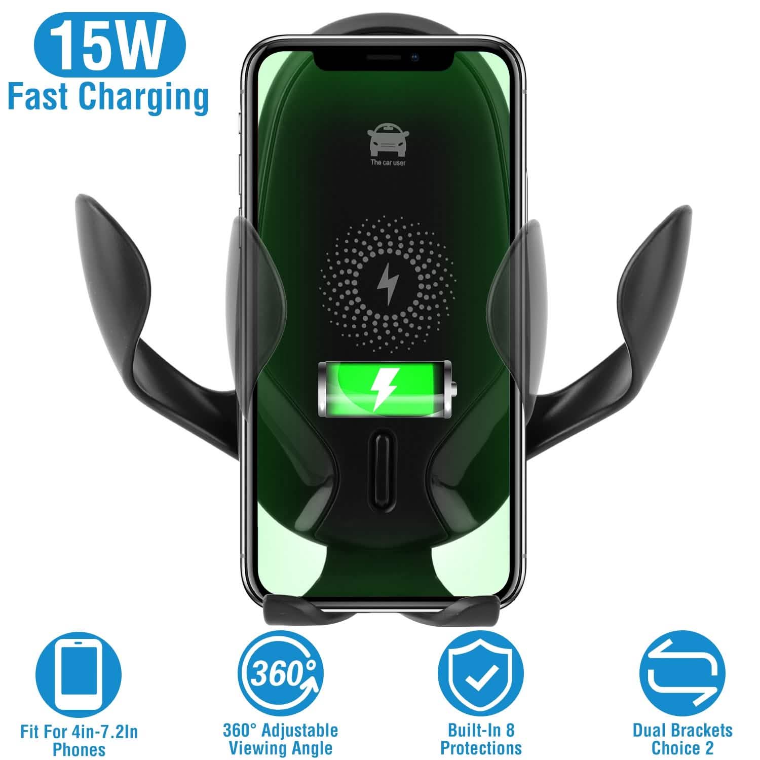 Wireless Car Charger 15W Qi Fast Charging Car Mount Automotive - Tophatter Daily Deals