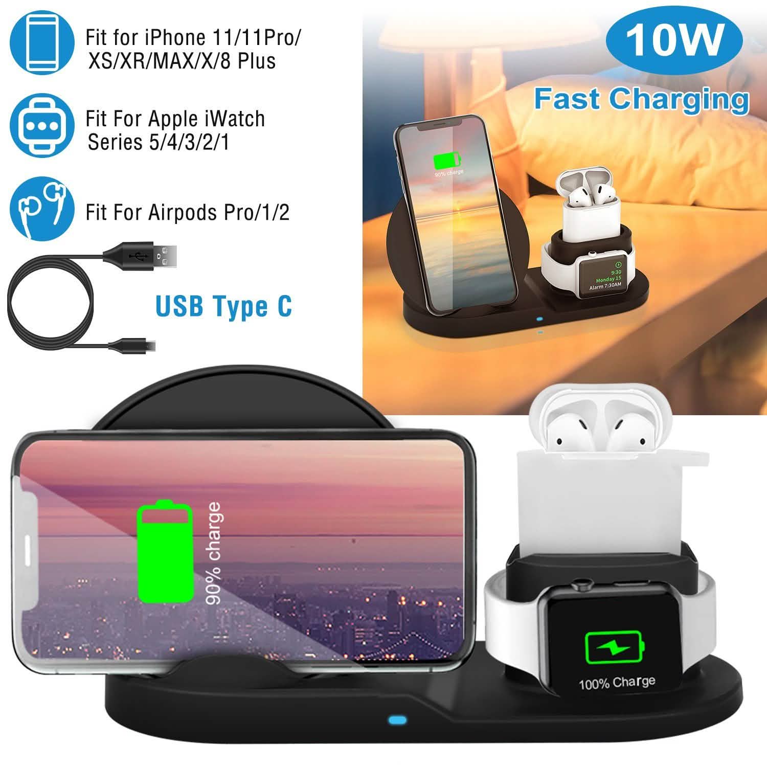 Wireless Charger 10W Fast Charging Station Mobile Accessories - Tophatter Daily Deals