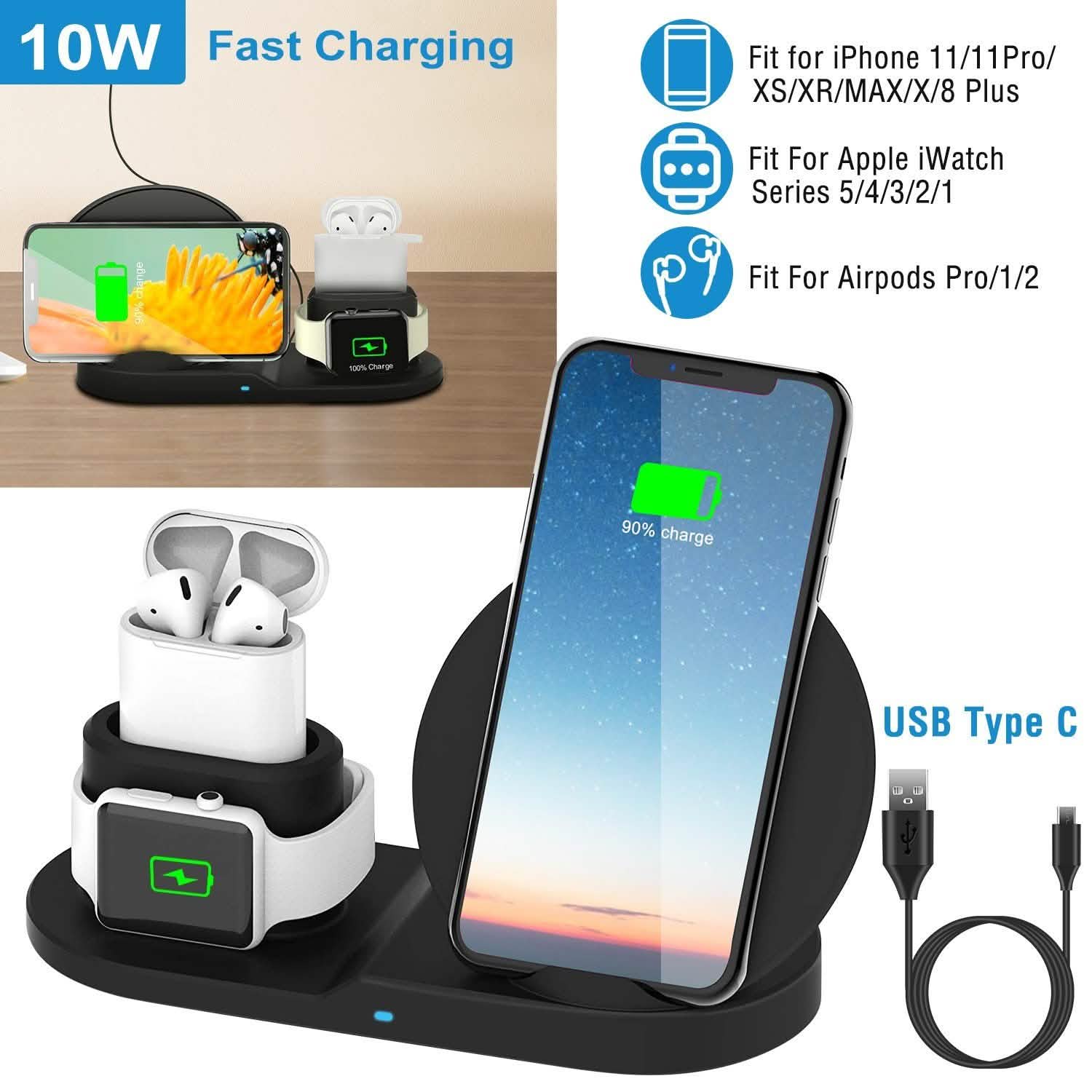 Wireless Charger 10W Fast Charging Station Mobile Accessories - Tophatter Daily Deals