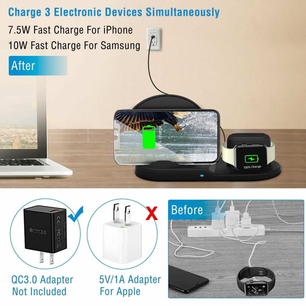Wireless Charger 10W Fast Charging Station Mobile Accessories - Tophatter Daily Deals