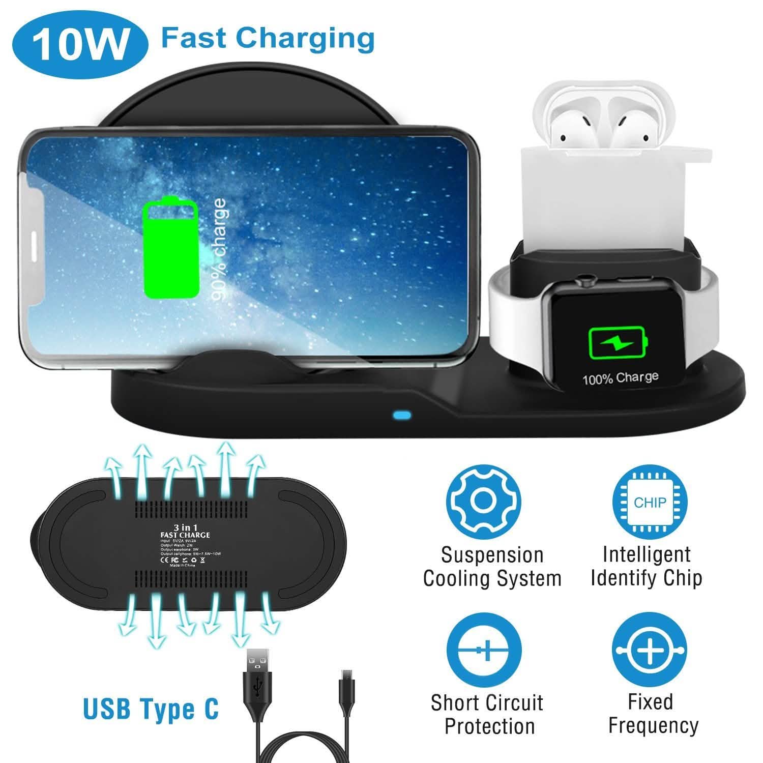 Wireless Charger 10W Fast Charging Station Mobile Accessories - Tophatter Daily Deals