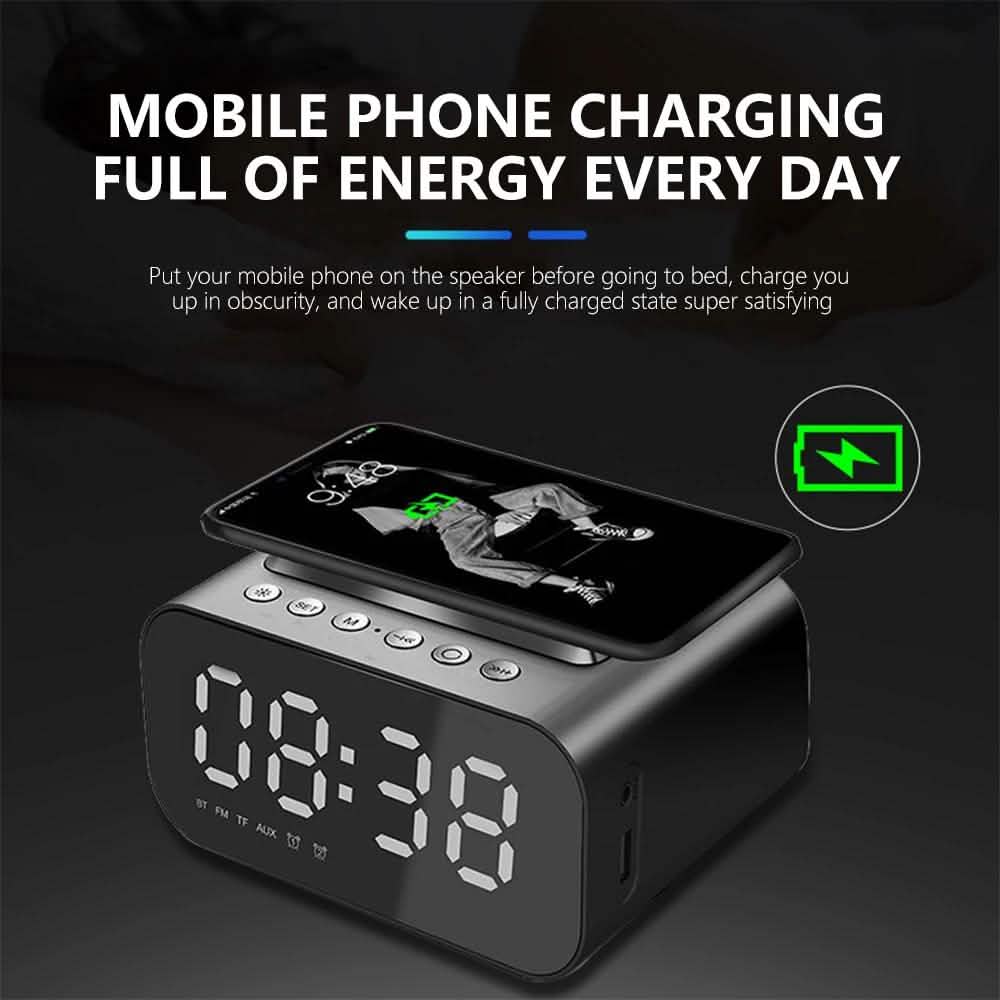 Wireless Charger Alarm Clock Bluetooth Speaker LED Smart Digital Clock Phone Chargers - Tophatter Daily Deals