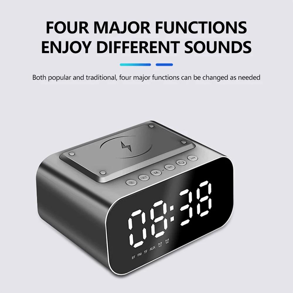 Wireless Charger Alarm Clock Bluetooth Speaker LED Smart Digital Clock Wireless Charger - Tophatter Daily Deals