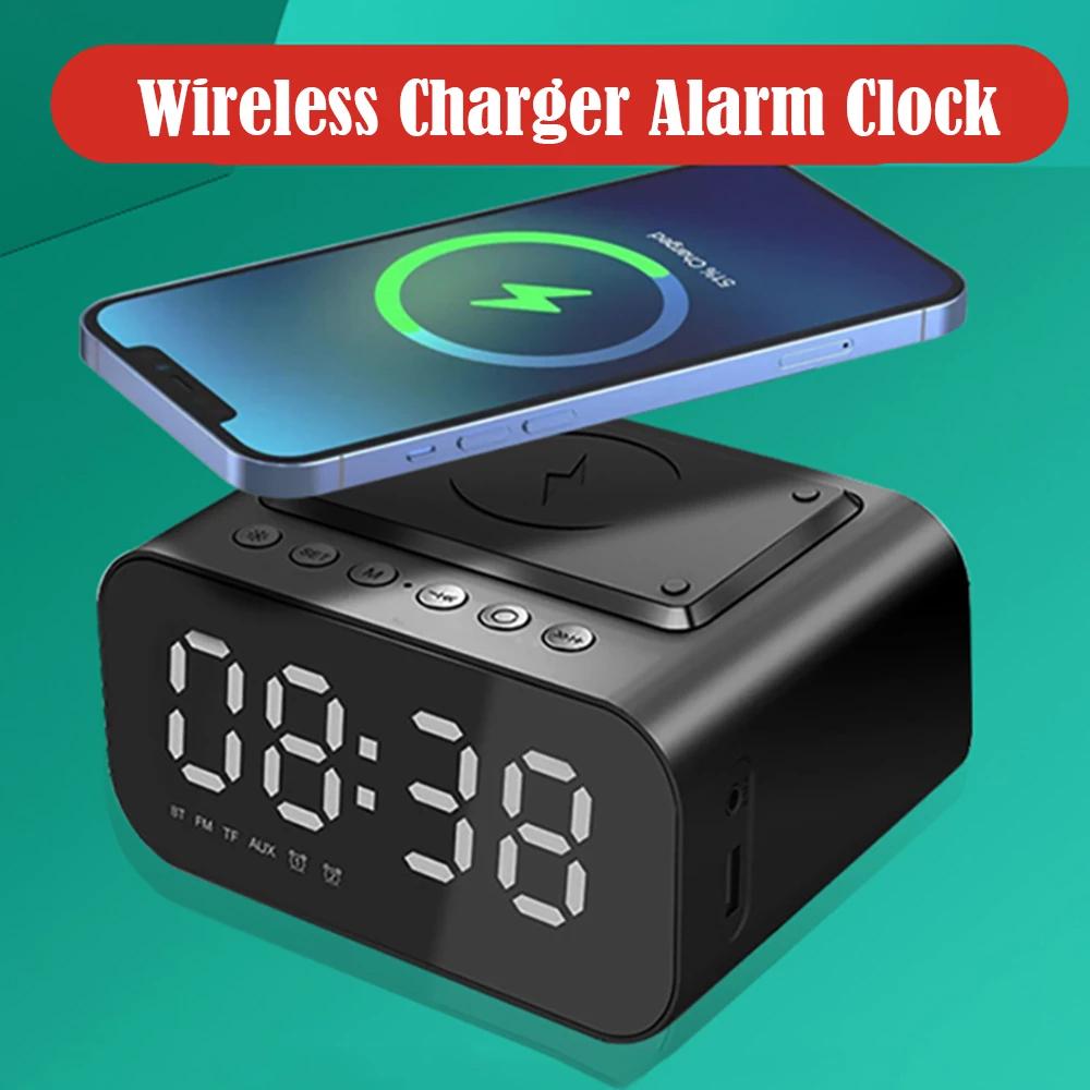 Wireless Charger Alarm Clock Bluetooth Speaker LED Smart Digital Clock Wireless Charger - Tophatter Daily Deals