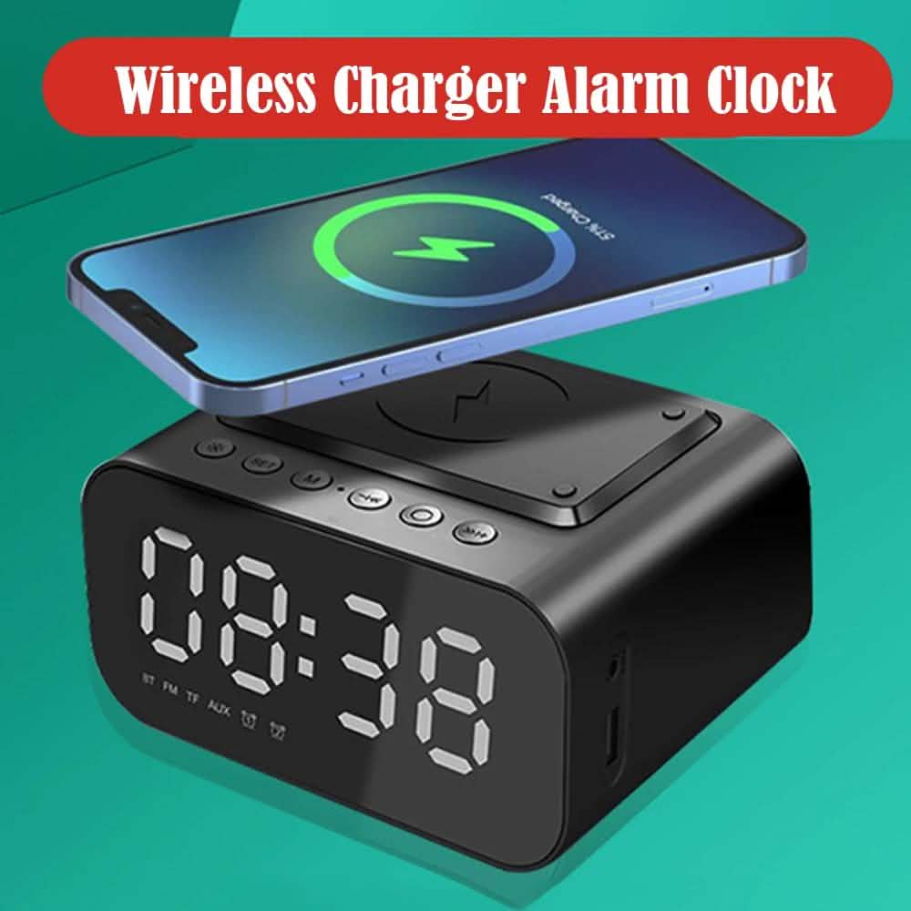 Wireless Charger Alarm Clock Bluetooth Speaker LED Smart Digital Clock Phone Chargers - Tophatter Daily Deals