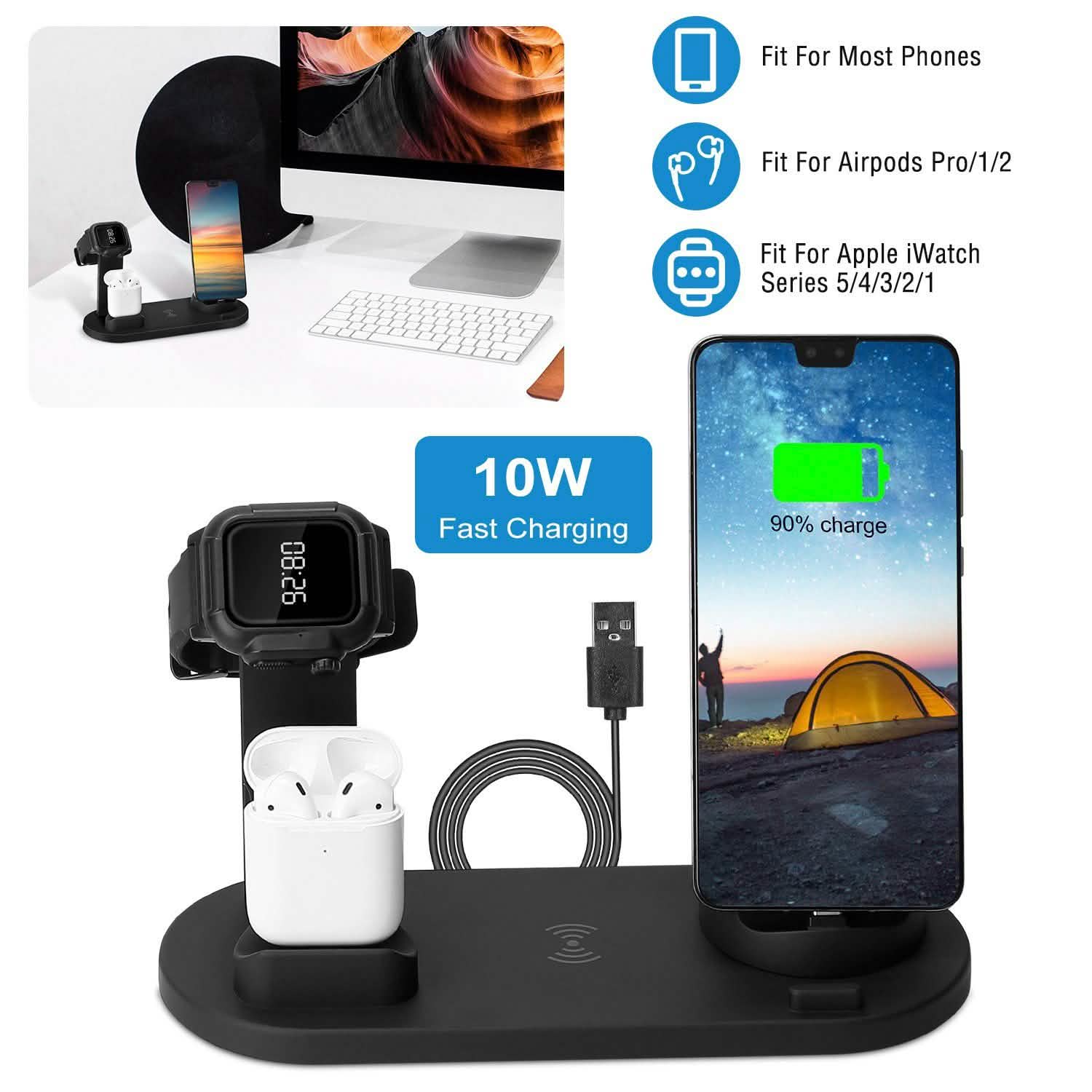 Wireless Charger Dock 4-in-1 10W Mobile Accessories - Tophatter Daily Deals