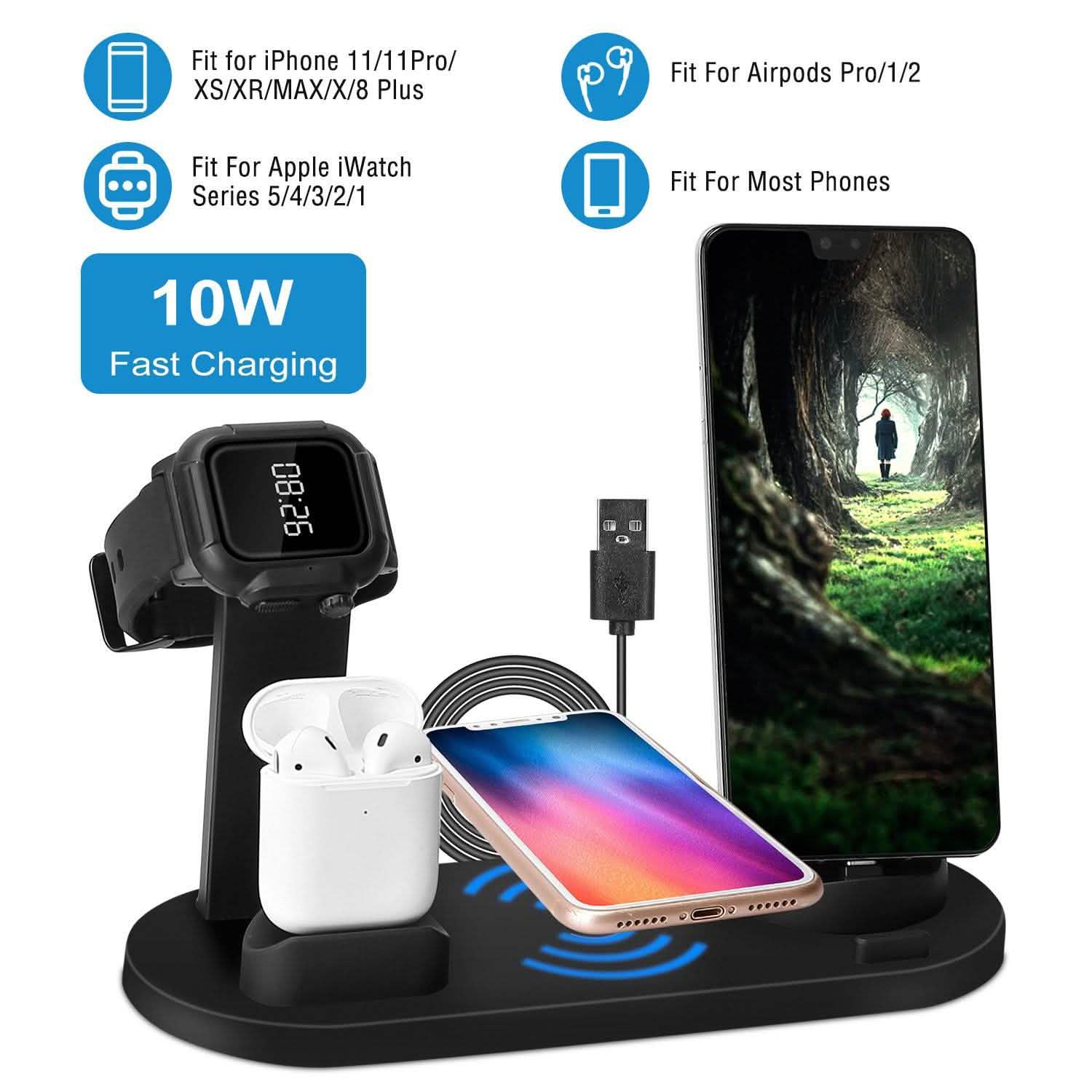 Wireless Charger Dock 4-in-1 10W Mobile Accessories - Tophatter Daily Deals