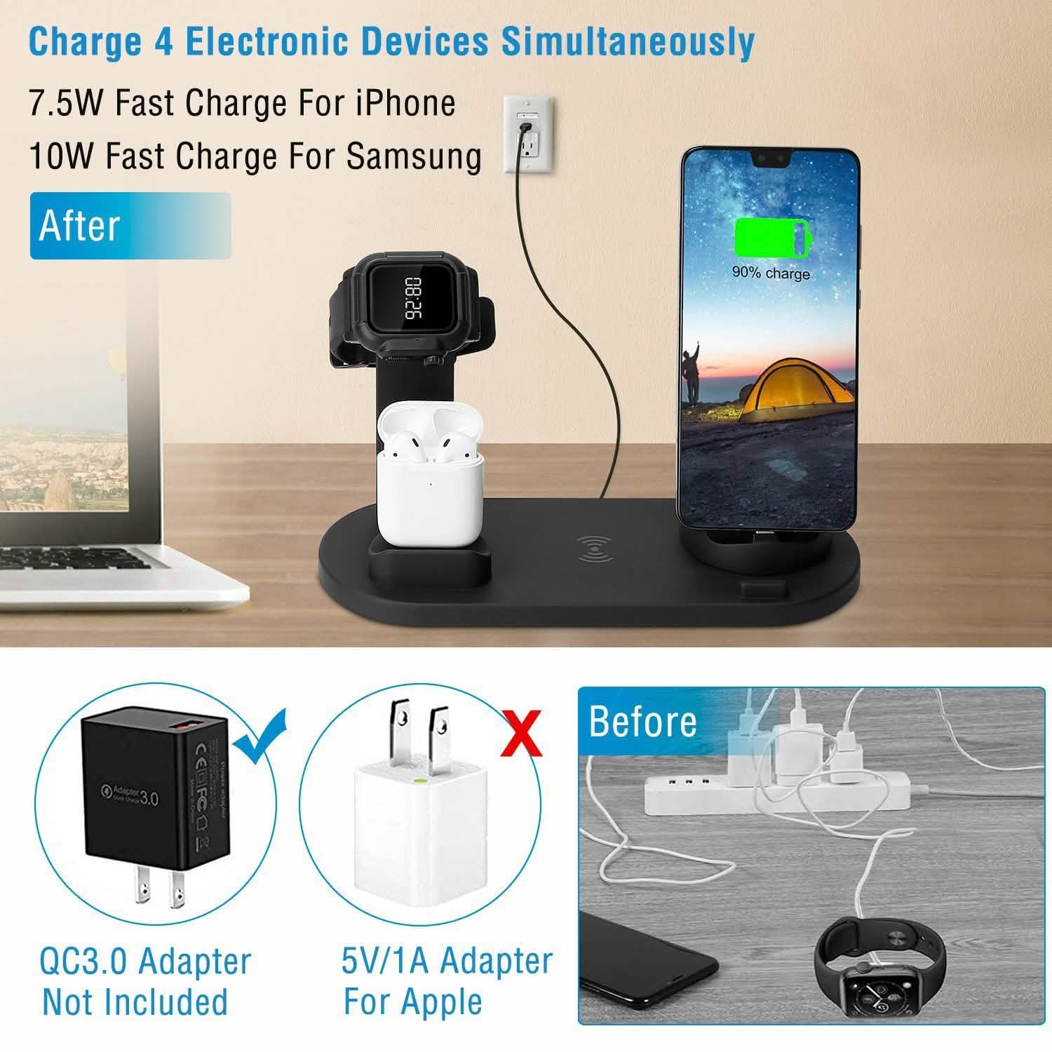 Wireless Charger Dock 4-in-1 10W Mobile Accessories - Tophatter Daily Deals