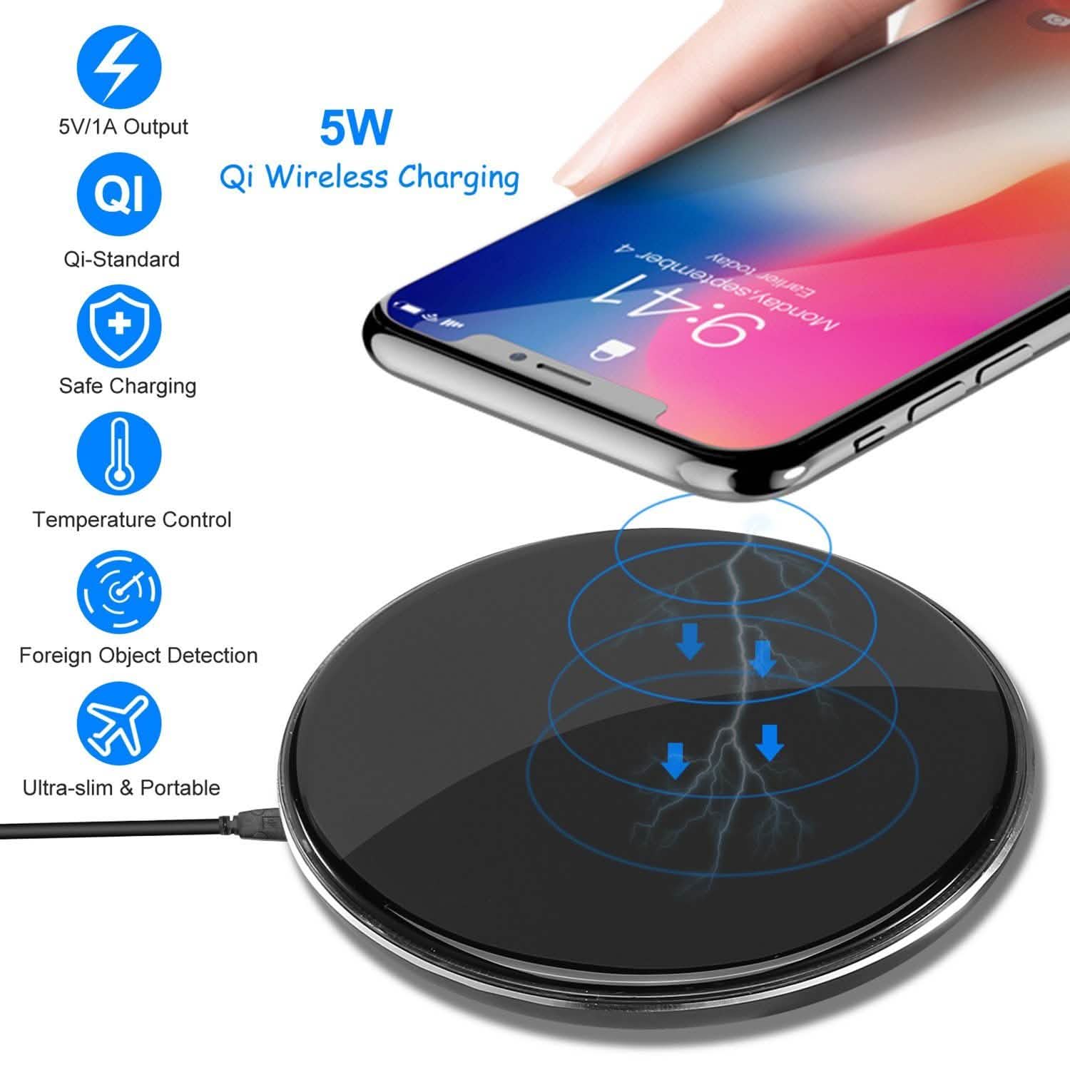 Wireless Charger Qi-Certified Ultra Slim 5W Charging Pad Mobile Accessories - Tophatter Daily Deals